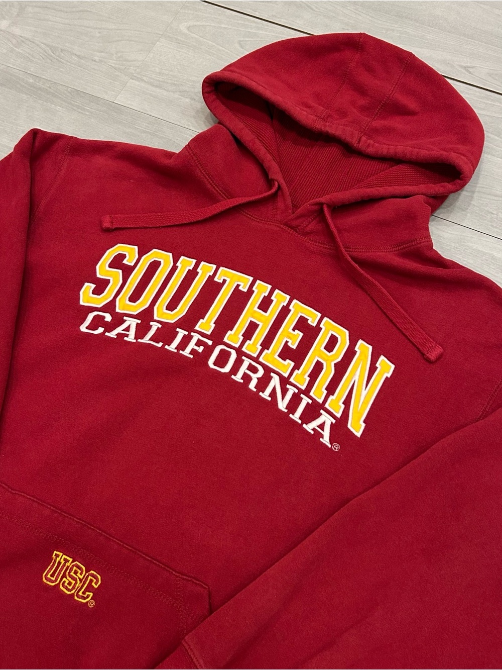 Vintage USC Trojans Southern California Hoodie Red Cardinal Embroidered Pullover